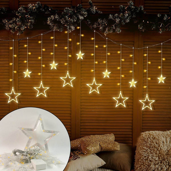 12 Stars LED Curtain String Lights with 8 Flashing Modes for Home Decoration, Diwali & Wedding LED Christmas Light Indoor and Outdoor Light ,Festival Decoration (Warm White / With Box) - dailyneed.life