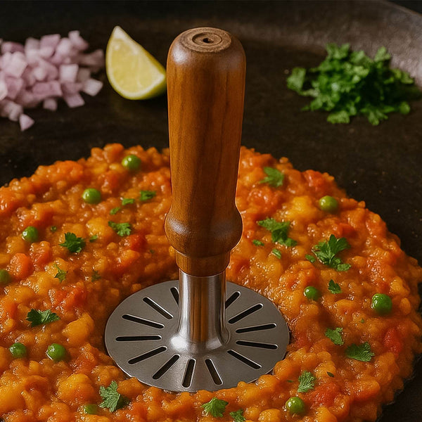 Stainless Steel Potato Masher, Pav Bhaji Masher with wooden handle - dailyneed.life