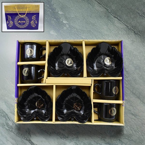 A One Ceramic Tea / cups / Mug Set With Leaf Shape Serving Bowl (8 Pcs set) - dailyneed.life