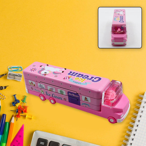 Double Decker Magic Truck Compass Multi Level Metal Truck Compass Pencil Case with Movable Wheels & Sharpener (Mix Design) - dailyneed.life