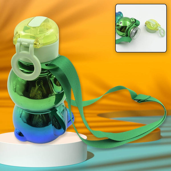 Cute Plastic Water Bottle with Strap & Stickers | Kids School Water Bottle with Straw (1 Pc) - dailyneed.life