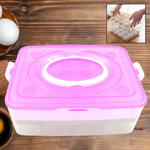2Layer, 32 Grid Egg Tray with Lid Egg Carrier Holder for Refrigerator, Camping Food Storage Container with Handle (1 Pc ) - dailyneed.life