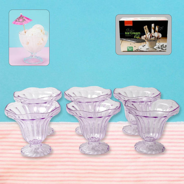 Crystal Plastic Ice-Cream Bowl, Home & Kitchen Serving Platter or Dessert Cup for Sundae, Sweets, Snacks, Fruit, Pudding, Nuts or Dip, Serving Bowls (Crystal Cups, Set of 6) - dailyneed.life