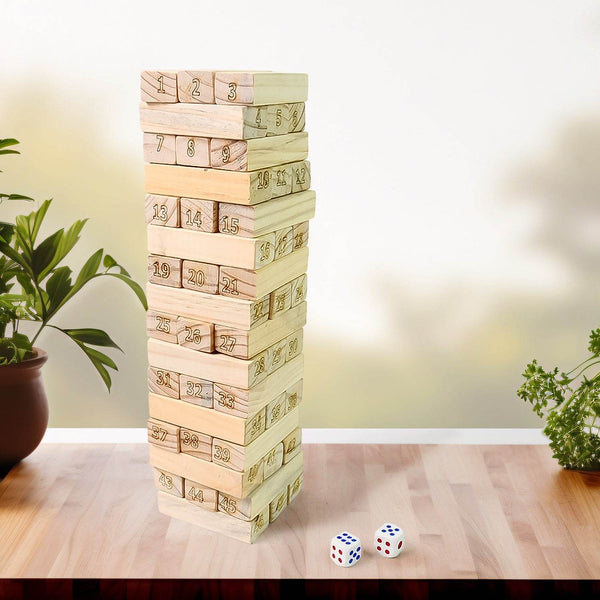 Wooden Tumbling Stacking Tower Game, Zenga tower (48 Pcs Blocks 2 Dices) - dailyneed.life