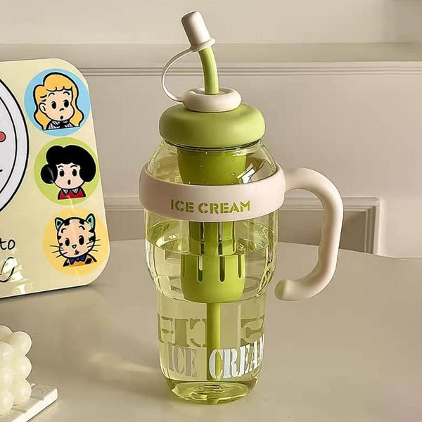 Approx 1300ML Large Capacity Cute Ice Cream Themed Water Bottle with Handle, Straw & Fruit Infuser – Leakproof Sipper for Kids & Adults - dailyneed.life