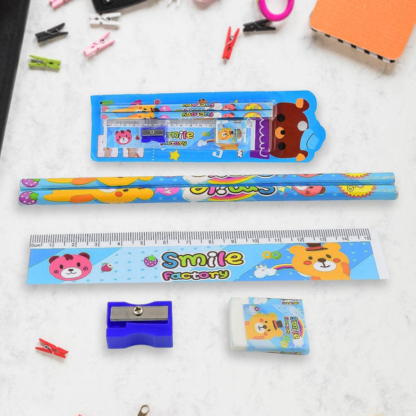 Cartoon Wooden Pencil Set for Kids Boys Return Gifts Birthday Party Space Stationary Set Pencil Eraser Sharpener Combo Kit for Kids Boys (Mix Color / 1 Set) - dailyneed.life