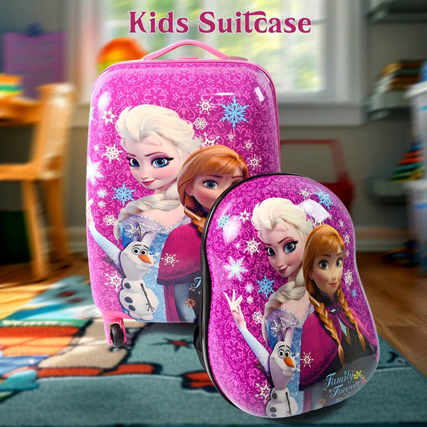 Kids Travel Suitcase with 4 Wheels (2 Pcs Set / 1 Big & 1 Small Shoulder Bag / Mix Design & Color) - dailyneed.life