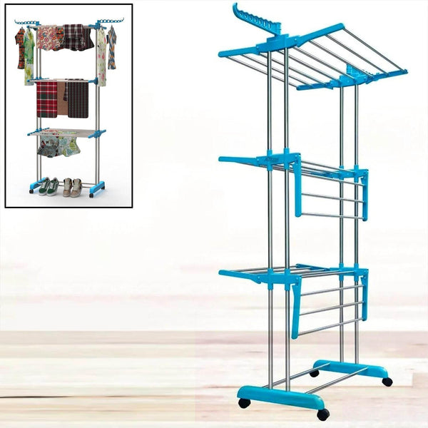 Premium Heavy Duty Stainless Steel 3 Layer Foldable Cloth Drying Stand (1 Set / With Colour Box) - dailyneed.life