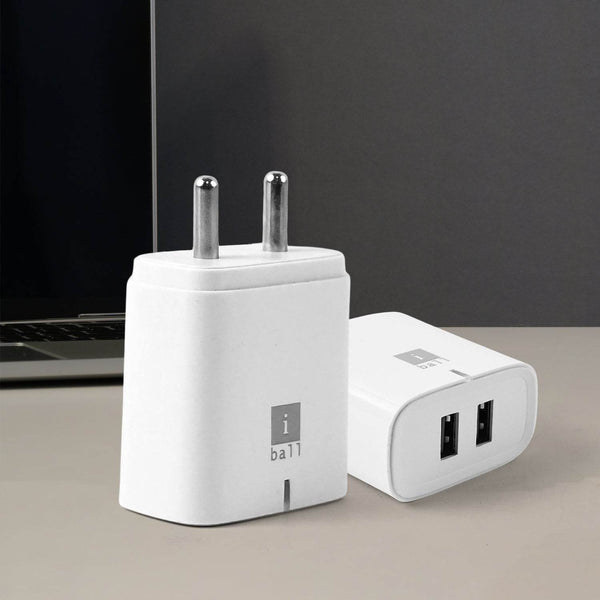 iBall Dual USB Wall Charger 5V/3.1A – High-Speed Dual Port Fast Charging Adapte (1 Pc) - dailyneed.life