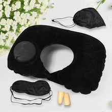 8512 3 in 1 Comfortable Travel Sleeping Kit, Neck Pillow, Eye Mask & Ear Plug Set Inflatable Plane Sleeping Pillow Head Neck Support Pillows for Travel Airplane Office, Black - dailyneed.life