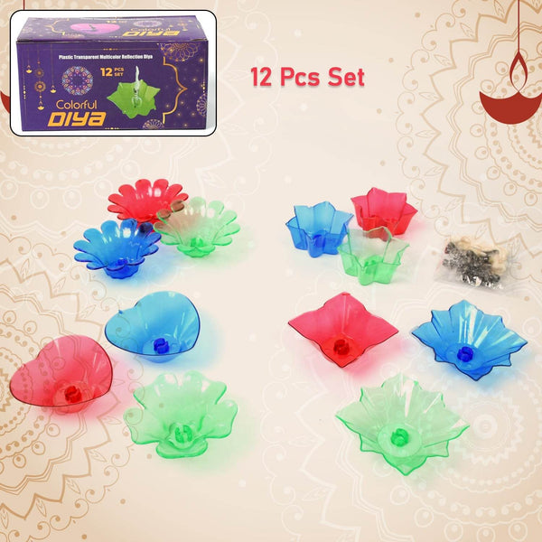 Colourful Reflection Diya Combo Plastic Candle Cup with Multi Shape, Diwali (12 Pcs Set) - dailyneed.life