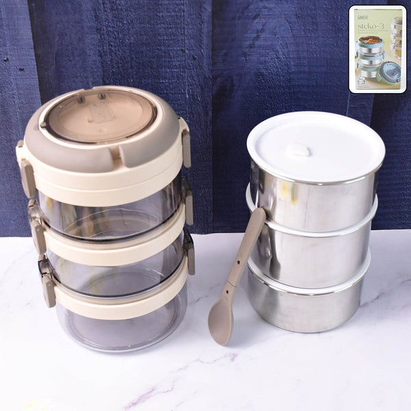 Ganesh Steko-3 Triple Layer Stainless Steel Insulated Lunch Box Set - dailyneed.life
