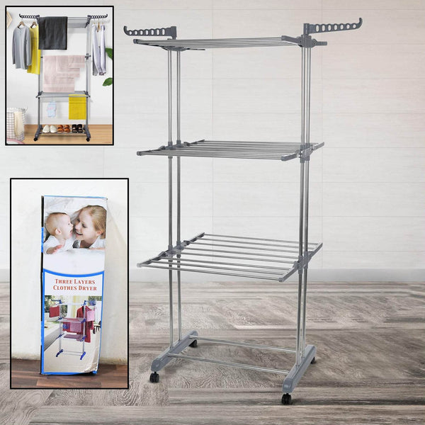 Premium Heavy Duty Stainless Steel 3 Layer Foldable Cloth Drying Stand (1 Set / With Color Box) - dailyneed.life