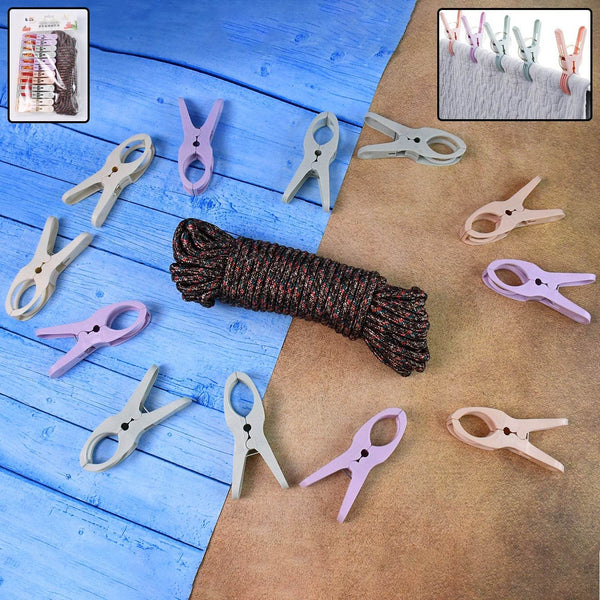 Cloth Drying Rope with Clips – Convenient and Durable Hanging Solution (12 Pc) - dailyneed.life