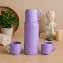 Purple Vacuum Flask Set – Stainless Steel Thermos with 3 Cups, Approx 500ml - dailyneed.life