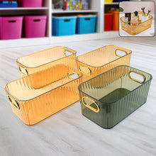 Premium Ribbed Transparent Storage Basket with Gold Handle – Multipurpose Kitchen & Home Organizer Box (25x14cm / 4 Pc) - dailyneed.life
