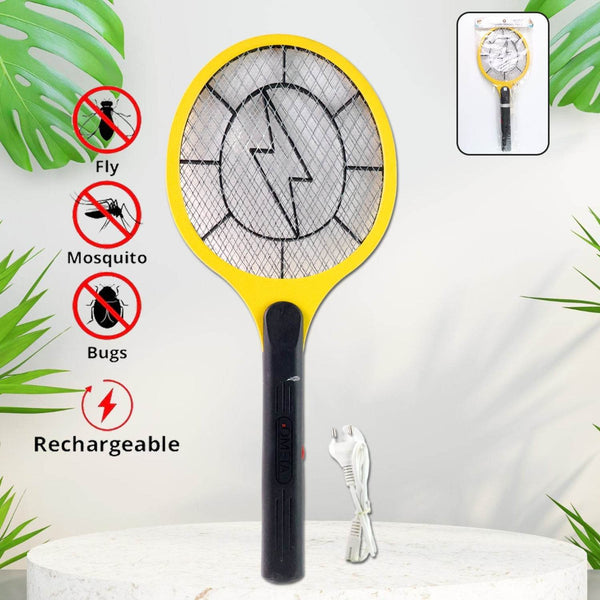 Yellow Rechargeable Electric Mosquito Killer Racket with Cable - dailyneed.life