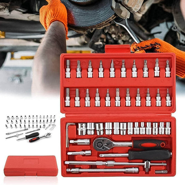 Socket 1 / 4 Inch Combination Repair Tool Kit (Red, 46 pcs) - dailyneed.life