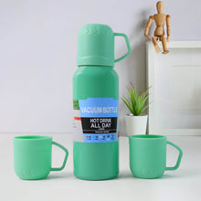 Green Vacuum Flask Set – Stainless Steel Thermos with 3 Cups, Approx 500ml - dailyneed.life