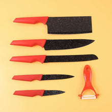 Kitchen Knife Set with Marble-Coated Blades & Red Handles (6 Pc) - dailyneed.life