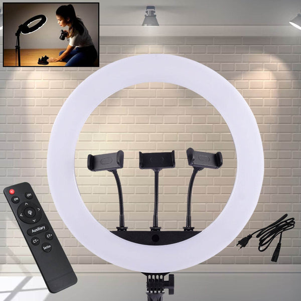 18 Inch LED Ring Light with 3 Colour Modes & 3 Mobile Holders, Remote Control (1 Set) - dailyneed.life