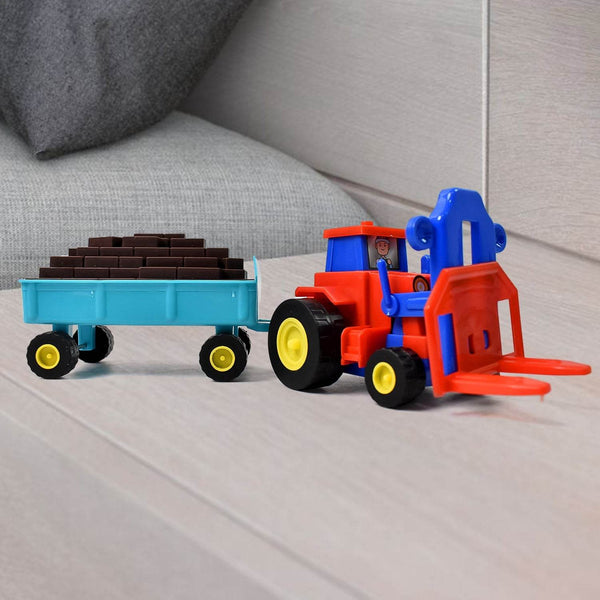 Plastic Tractor Toy Friction Powered Tractor with Bricks Trolley (1 Pc) - dailyneed.life