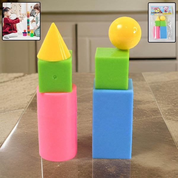 3D Shapes Multicoloured Pattern Building Blocks Toy Solid Figures (6 Pcs Set) - dailyneed.life