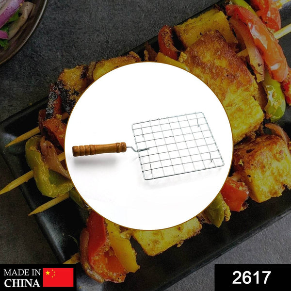 Square Stainless Steel Barbecue Grill with Wooden Handle - dailyneed.life