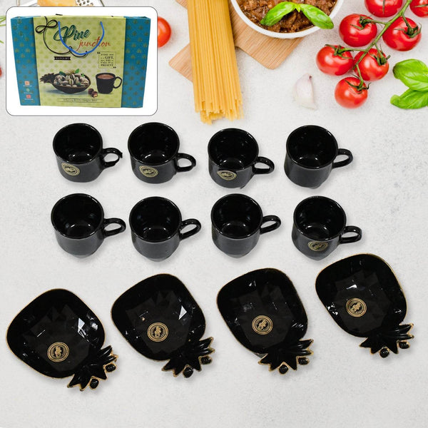 Pine Junction Ceramic Tea / cups / Mug Set With Pineapple Shape Serving Bowl (12 Pcs set) - dailyneed.life