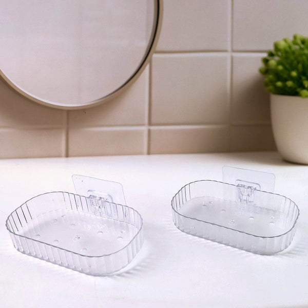 Self Adhesive Transparent Wall Mounted Soap Dish Holder (2 Pc) - dailyneed.life