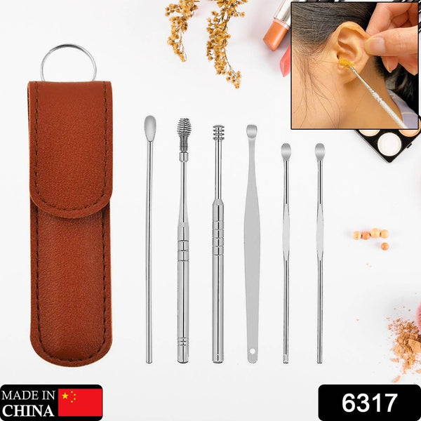 6-in-1 Ear Wax Cleaner- Resuable Ear Cleaning Tools Leather Pouch - Ear Pick Wax Remover Tool Kit with Ear Curette Cleaner and Spring Ear Buds Cleaner Fit in Pocket Great for Traveling - dailyneed.life