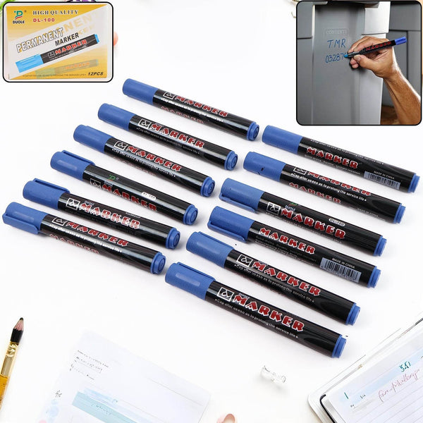 Premium Permanent Blue Marker Pen Set (12 Pc) - dailyneed.life