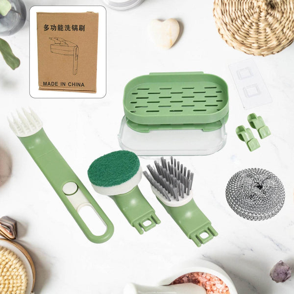 Dish Brush Set with Handle, Replacement Heads, Drain Tray in Kitchen (9 Pcs Set) - dailyneed.life