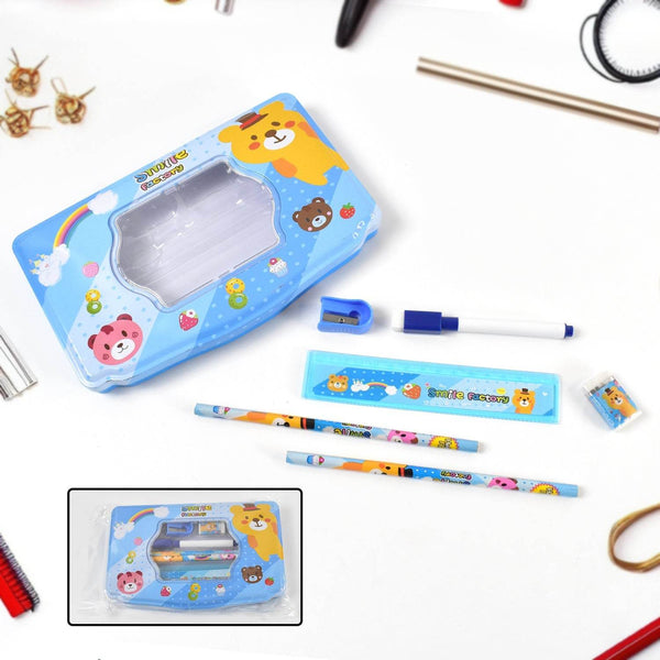 Cartoon Metal Compass Box for Kids with Stationery (6 Pc Set) - dailyneed.life
