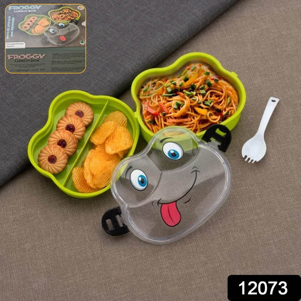 Double Layer Froggy Shape Lunch Box with Spoon (1 Pc / Mix Color) - dailyneed.life