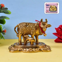 Metal Golden Kamdhenu Cow with Calf (1 Pc) - dailyneed.life
