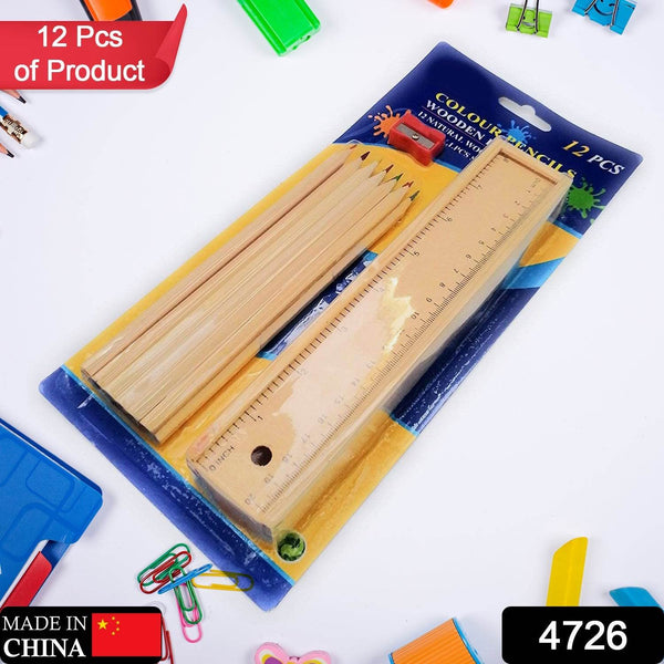 Colorful Wooden Pencil Set with Pencil box, Ruler, Sharpener For for Kids, Artist, Architect (12 Pcs Set) - dailyneed.life