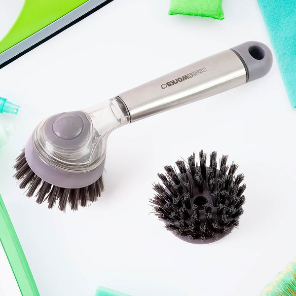 Cleaning Brushes Set, Scrub Brush Bathroom Brush, Long Handle Liquid Dispenser Pot Washing Brush - dailyneed.life