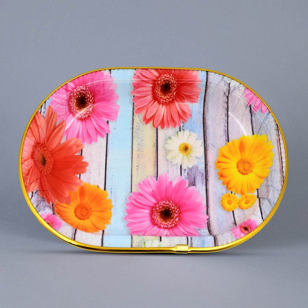 Medium Plastic Flower Printed Design Serving Tray (1 Pc / 31 x 21 CM / Mix Color) - dailyneed.life