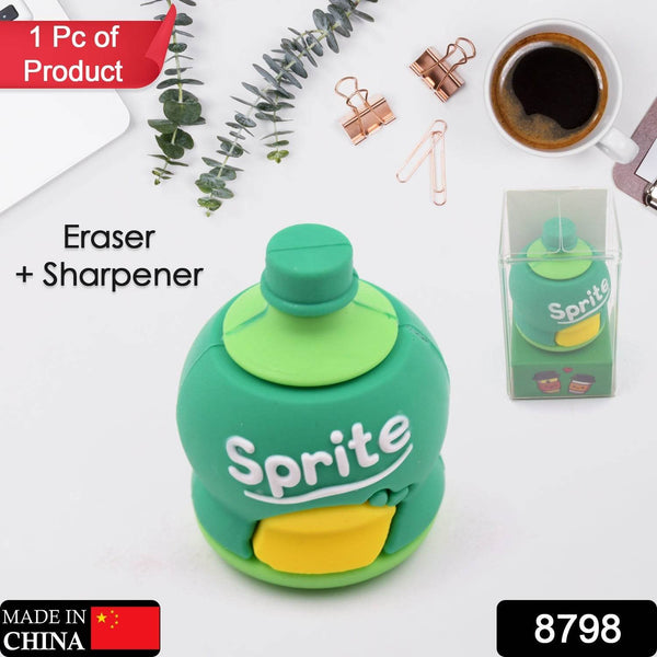 2-in-1 3D Cold Drink Bottle Shape Rubber Pencil Sharpener and Eraser Set, Stationery for Kids School Boys Girls, Birthday Return Gifts (1 Pc ) - dailyneed.life