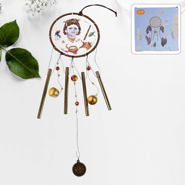 Krishna Medallion Dream Catcher Wind Chime Pendant Wall Hanging - Spiritual Home Decor - dailyneed.life
