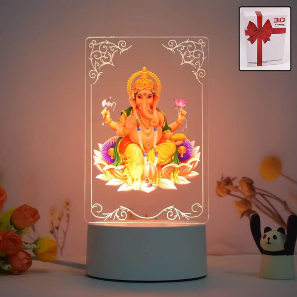 Beautiful 3D Lord Ganesh Frame with soft white light, Ganesh Ganesha (1 Pc) - dailyneed.life