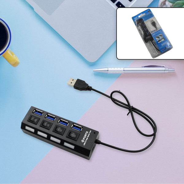 4 Port USB, HUB USB 2.0 HUB Splitter High Speed with On/Off Switch Multi LED Adapter Compatible with Tablet Laptop Computer Notebook - dailyneed.life