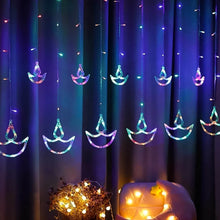 Multicolor 12 Diya Curtain String Lights, Window Curtain Lights with 8 Flashing Modes Decoration Light (Multi Color) - dailyneed.life