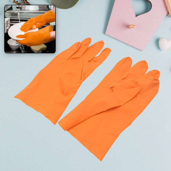 Multipurpose Rubber Reusable Cleaning Gloves, Reusable Rubber Hand Gloves I Latex Safety Gloves I for Washing I Cleaning Kitchen I Gardening I Sanitation I Wet and Dry Use Orange Gloves (1 Pair 40 Gm) - dailyneed.life