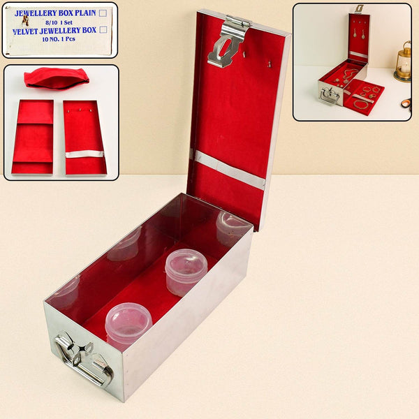Premium Stainless Steel Velvet Lined Jewellery Storage Box with Lock and Red Interior - dailyneed.life
