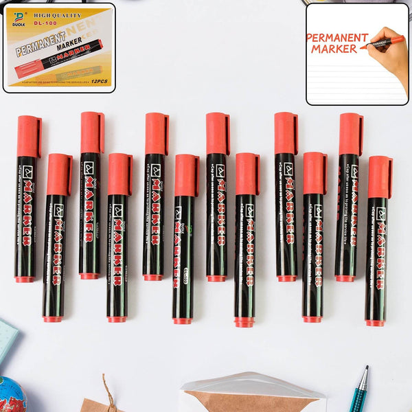 Premium Permanent Red Marker Pen Set (12 Pcs Set) - dailyneed.life