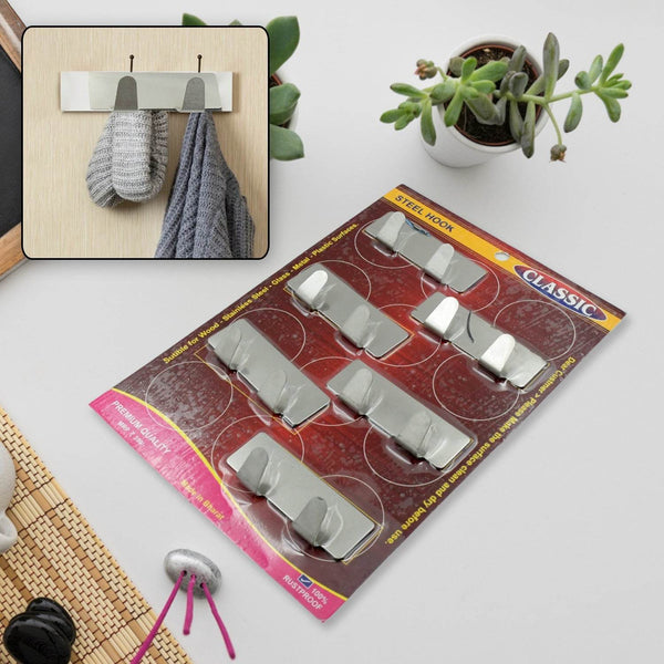 Self-Adhesive Wall Hooks (6 Pcs): Stainless Steel, Multipurpose for Home - dailyneed.life