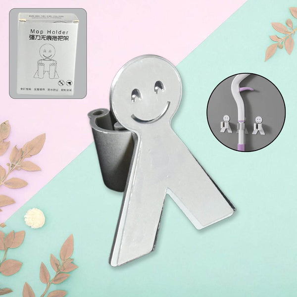 Smile Face Wall Mounted Brush & Broom Organize Holder, Hanger Storage Rack Kitchen Clip Seamless Mop Hook with Mounted Hanging (1Pc) - dailyneed.life