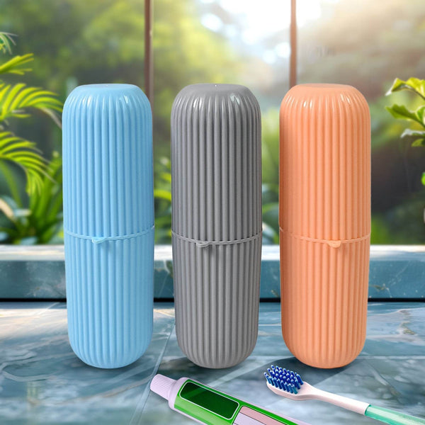 Capsule Shape Travel Toothbrush Toothpaste Case Holder (Multicolor / 3 Pcs Set) - dailyneed.life